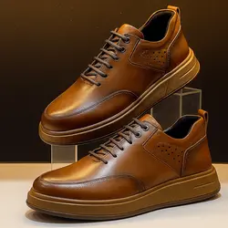 کفش روزمره مردانه چرم طبیعی کد 00202t.k رنگ عسلی