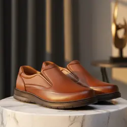 کفش روزمره مردانه چرم طبیعی کد 00197t.k رنگ عسلی