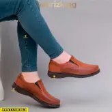 کفش روزمره مردانه چرم طبیعی کد 00197t.k رنگ عسلی