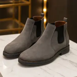 نیم بوت مردانه مدل چرم طبیعی کد 0039 رنگ طوسی