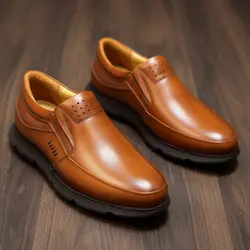 کفش روزمره مردانه مدل چرم طبیعی کد 00137t.k رنگ عسلی