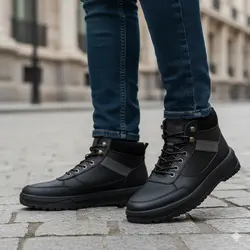 نیم بوت مردانه چرم طبیعی کد 00182t.k رنگ مشکی