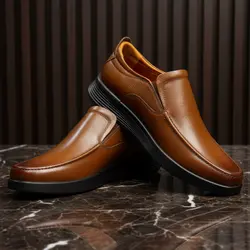 کفش روزمره مردانه چرم طبیعی کد 00217 رنگ عسلی