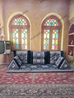 ست 7 تکه پشتی مدل شاه نشین کناره مخمل ترمه کد 369126