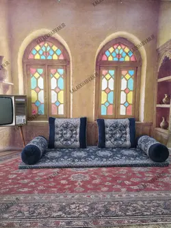 ست 7 تکه پشتی مدل شاه نشین کناره مخمل ترمه کد 369126