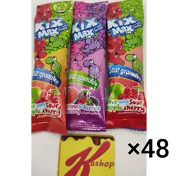 کیکس مکس ترشک توپی با طعم انواع توت و سیب و گیلاس مدل ساشه ای باکس 48 عددی KIXMAX