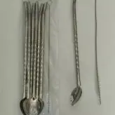 قاشق شربت خوری استیل نی دار به همراه یک فرچه برای شستشو