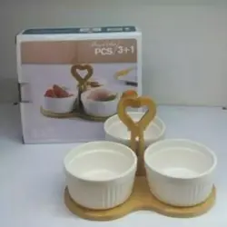اردو خوری سرامیک 3 پارچه به همراه پایه چوب بامبو