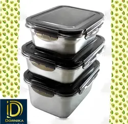 ظرف غذای استیل ۳ تیکه چهارگوش یونیک