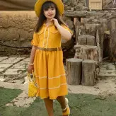 سارافن دخترانه پیراهن مجلسی ابروبادی بهمراه کمربند رنگ ثابت مناسب 5تا 15سال