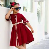 سارافن دخترانه پیراهن مجلسی ابروبادی بهمراه کمربند رنگ ثابت مناسب 5تا 15سال