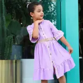 سارافن دخترانه پیراهن مجلسی ابروبادی بهمراه کمربند رنگ ثابت مناسب 5تا 15سال