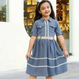 سارافن دخترانه پیراهن مجلسی ابروبادی بهمراه کمربند رنگ ثابت مناسب 5تا 15سال