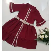 سارافن دخترانه پیراهن مجلسی ابروبادی بهمراه کمربند رنگ ثابت مناسب 5تا 15سال