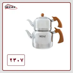 کتری قوری لوله دار 2.5 لیتری نزاز دسته طرح چوب کد 2307