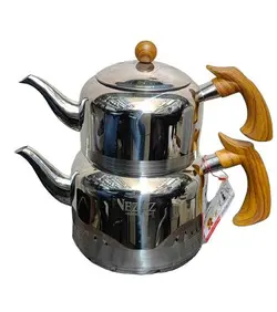 کتری قوری لوله دار 2.5 لیتری نزاز دسته طرح چوب کد 2307