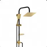 ست شیرآلات مشکی طلایی قاجاری بامبو به همراه علم دوش دوکاره و شلنگ توالت/مجموعه شش تیکه/ارسال رایگان شیرآلات ۶ تکه مشکی طلایی