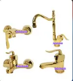 ست ۶ تکه شیرآلات طلایی مدل قاجاری بامبو به همراه علم دوش رسوبگیر دوکاره و شلنگ توالت