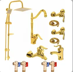 ست ۱۲ تکه شیرآلات طلایی قاجاری بامبو (ست کامل)