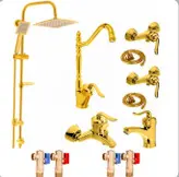 ست ۱۲ تکه شیرآلات طلایی قاجاری بامبو (ست کامل)