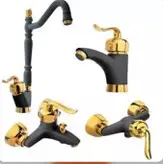 ست ۹ تکه شیرآلات مشکی طلایی قاجاری بامبو به همراه علم دوش شیپوری،فلاش تانک،جامایع و جای دستمال توالت با ارسال رایگان