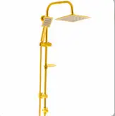 ست ۶ تکه شیرآلات طلایی فانتزی مدل تینا به همراه علم دوش دوکاره و شلنگ توالت