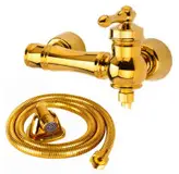 ست ۶ تکه شیرآلات طلایی فانتزی مدل تینا به همراه علم دوش دوکاره و شلنگ توالت