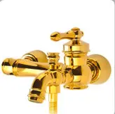 ست ۶ تکه شیرآلات طلایی فانتزی مدل تینا به همراه علم دوش دوکاره و شلنگ توالت