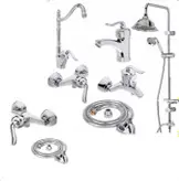 ست ۸ تکه شیرآلات قاجاری بامبو به همراه علم دوش شیپوری و شیر توالت اضافه و ۲ عدد شلنگ توالت