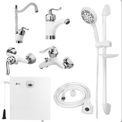 ست ۷ تکه شیرآلات قاجاری بامبو به همراه فلاش تانک و علم دوش و شلنگ توالت با ارسال رایگان رنگ سفید کروم(شیرآلات قاجاری سفیدکروم)