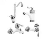 ست ۷ تکه شیرآلات قاجاری بامبو به همراه فلاش تانک و علم دوش و شلنگ توالت با ارسال رایگان رنگ سفید کروم(شیرآلات قاجاری سفیدکروم)