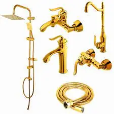 ست 6 تکه شیرآلات بامبو طلایی /دارای علم دوش استیل و شلنگ توالت/ارسال رایگان و فوری