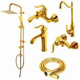 ست 6 تکه شیرآلات بامبو طلایی /دارای علم دوش استیل و شلنگ توالت/ارسال رایگان و فوری