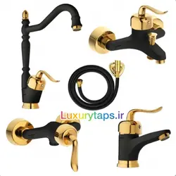 ست ۵ تکه شیرآلات مشکی طلایی قاجاری بامبو با ارسال رایگان