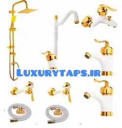 ست ۹ تکه شیرآلات سفیدطلایی قاجاری بامبو(ارسال رایگان و فوری)
