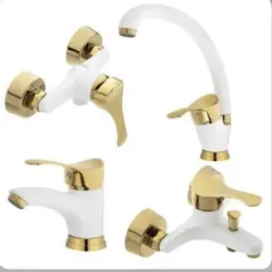 ست شیرآلات سفیدطلایی لاله/سفید دسته طلایی