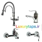 ست ۶ تکه شیرآلات بامبو قاجاری با شیر ظرفشویی دومنظوره فنری تصفیه دار و علم دوکاره استیل و شلنگ توالت با ارسال رایگان