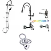 ست ۶ تکه شیرآلات بامبو قاجاری با شیر ظرفشویی دومنظوره فنری تصفیه دار و علم دوکاره استیل و شلنگ توالت با ارسال رایگان