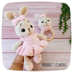 عروسک و جغجغه ی خرگوشی نوزاد پیراهن چین دار دخترونه