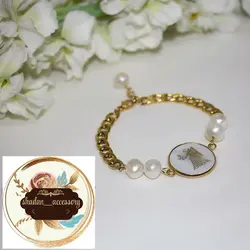 دستبند ماه تولد زنجیر کارتیر استیل و مروارید شل اکسسوری دستساز رنگ ثابت زنانه