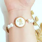 دستبند ماه تولد زنجیر کارتیر استیل و مروارید شل اکسسوری دستساز رنگ ثابت زنانه