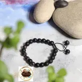 دستبند دمبل مردانه سنگ اونیکس و حدید گرد دودی اکسسوری دست ساز رنگ ثابت