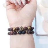 ست دستبند مردانه سنگ چشم شاهین و حدید و اونیکس و گوی سوارسکی اکسسوری پسرانه