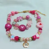 ست گردنبند و دستبند دخترانه صورتی بچه گانه اکسسوری فانتزی