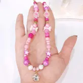 ست گردنبند و دستبند دخترانه صورتی بچه گانه اکسسوری فانتزی