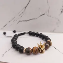 دستبند مردانه اونیکس و سنگ چشم ببر و گوی سوارسکی اکسسوری پسرانه اسپرت