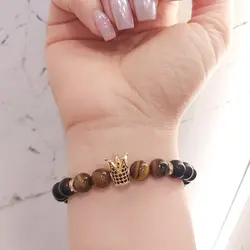 دستبند مردانه اونیکس و سنگ چشم ببر و گوی سوارسکی اکسسوری پسرانه اسپرت