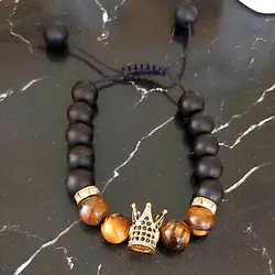 دستبند مردانه اونیکس و سنگ چشم ببر و گوی سوارسکی اکسسوری پسرانه اسپرت