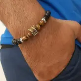 دستبند مردانه اونیکس و سنگ چشم ببر و گوی سوارسکی اکسسوری پسرانه اسپرت