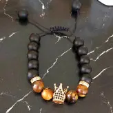 دستبند مردانه اونیکس و سنگ چشم ببر و گوی سوارسکی اکسسوری پسرانه اسپرت